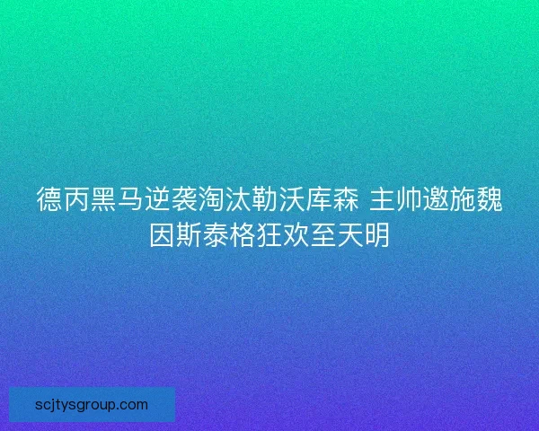 德丙黑马逆袭淘汰勒沃库森 主帅邀施魏因斯泰格狂欢至天明